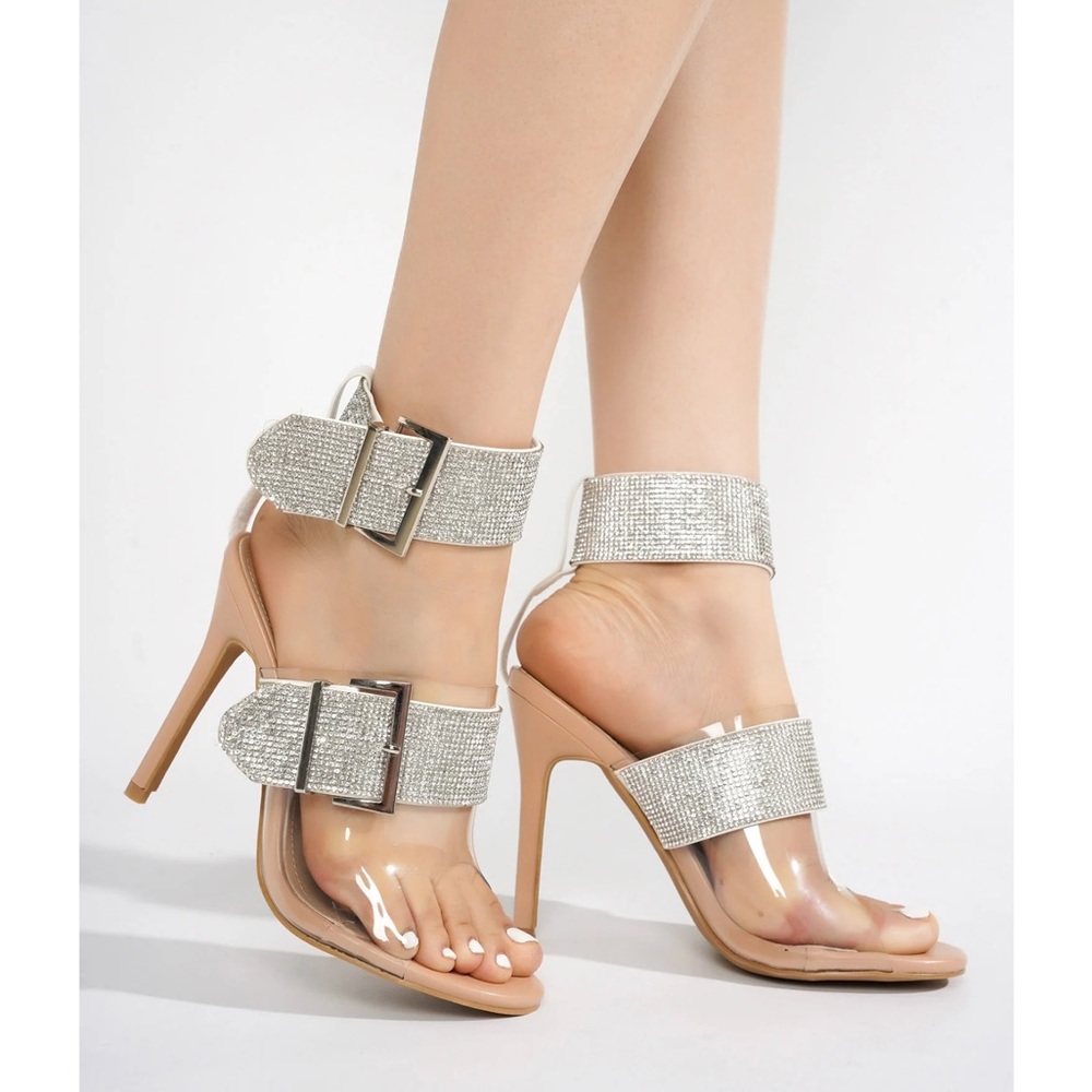 Everette Rhinestone-Coated Open Toe Heels - Picture 3 of 4